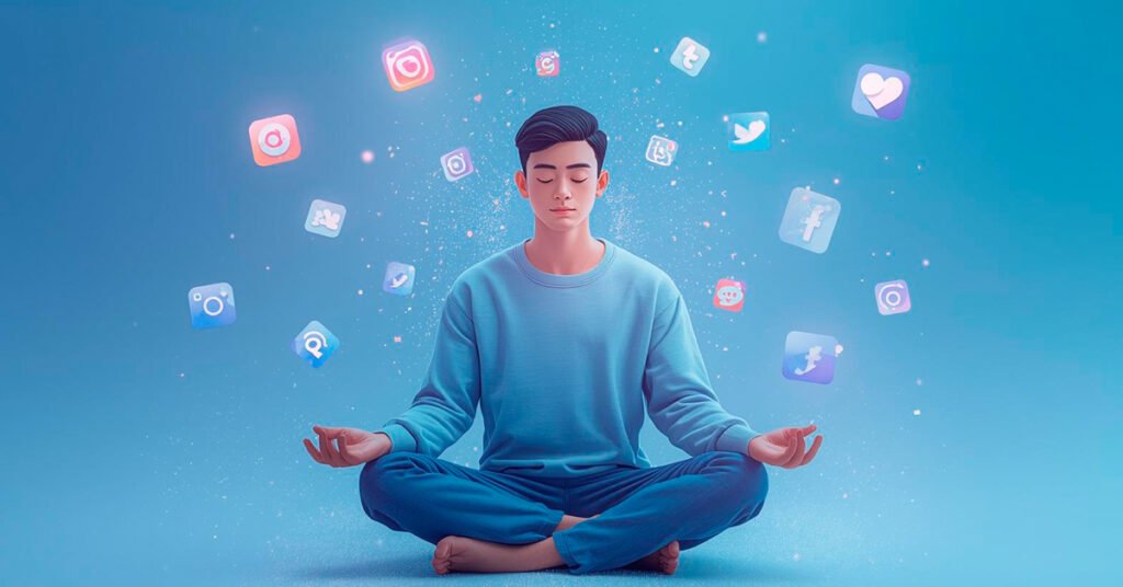 Busca-virtude-Pessoa-meditando-com-icones-de-redes-sociais-ao-redor-representando-pausa-e-reflexao-1024x536 Por Que Você Deveria Parar de Repassar Tudo Que Recebe nas Redes Sociais?
