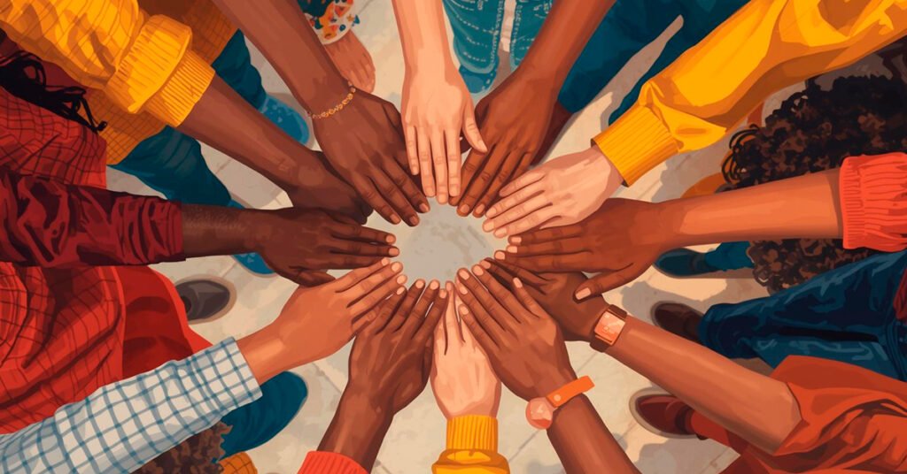 Circulo-de-pessoas-diversas-de-maos-dadas-vistas-de-cima-formando-rede-de-apoio-com-sensacao-de-igualdade-e-comunidade-1024x536 Ser Solidário é Ser Assistencialista?