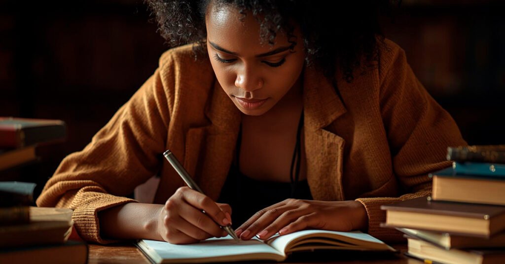 Pessoa-fazendo-anotacoes-em-um-caderno-com-livros-ao-redor-1024x536 O que faz do trabalho uma virtude? Descubra o poder da dedicação