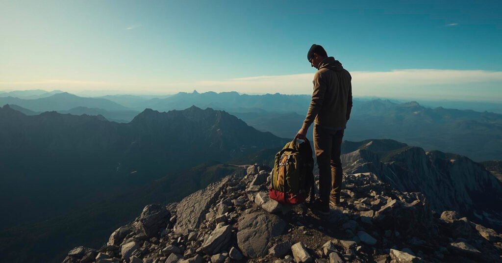 Pessoa-no-topo-de-uma-montanha-olhando-para-o-horizonte.-Tirou-a-mochila-das-costas-e-colocou-no-chao.-Na-cena-ha-apenas-uma-mochila-que-esta-solta-no-chao-1024x536 Quando Desistir Ainda Não É Uma Opção? Perseverança vs Teimosia