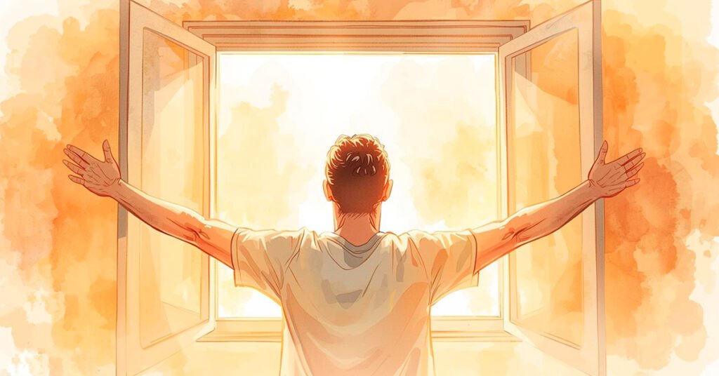 pessoa-abrindo-uma-janela-para-um-dia-ensolarado-bracos-abertos-expressao-serena-tons-dourados-e-suaves-transmitindo-libertacao-e-renovacao-1024x536 A Armadilha da Ostentação: Como Recuperar Sua Autenticidade