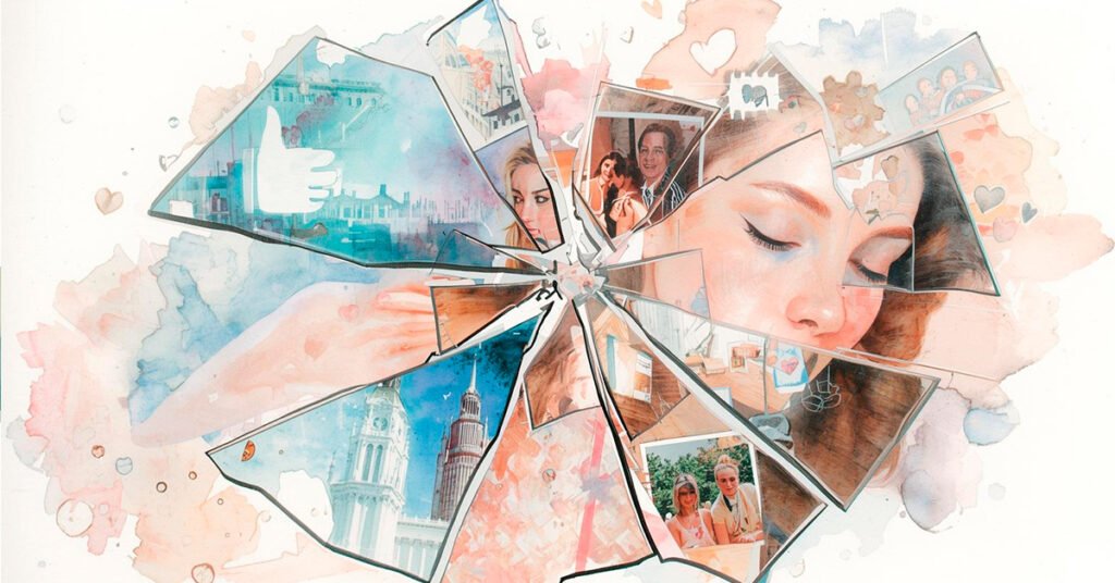 um-espelho-quebrado-refletindo-fragmentos-distorcidos-de-imagens-digitais-curtidas-coracoes-fotos-glamourosas-com-tons-pasteis-e-tracos-delicados-estilo-aquarela-transmitindo-reflexao-1024x536 A Armadilha da Ostentação: Como Recuperar Sua Autenticidade