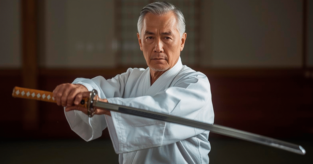 Pessoa-de-meia-idade-em-guarda-com-katana-com-expressao-de-concentracao-serena-postura-equilibrada-ambiente-de-dojo-tradicional-luz-suave-estilo-fotografico-realista-cores-naturais-e-inspiradoras-1024x536 Como Encontrar Disciplina e Propósito nas Artes Marciais Mesmo Se Você Não É Mais Jovem