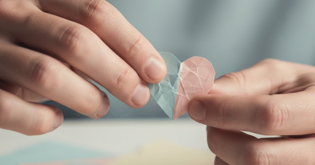 maos-masculinas-adultas-segurando-delicadamente-um-pequeno-coracao-de-papel-amassado-sendo-cuidadosamente-alisado-1024x536 A Responsabilidade Paterna que Falta a Tantos Homens