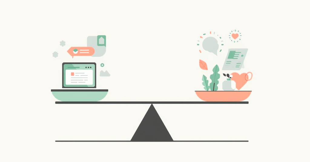 uma-balanca-equilibrada-de-um-lado-simbolos-de-trabalho-laptop-documentos-do-outro-simbolos-de-vida-pessoal-familia-coracao-natureza-1024x536 Como Ter Coragem para Ser Líder Sem Perder o Equilíbrio da Vida